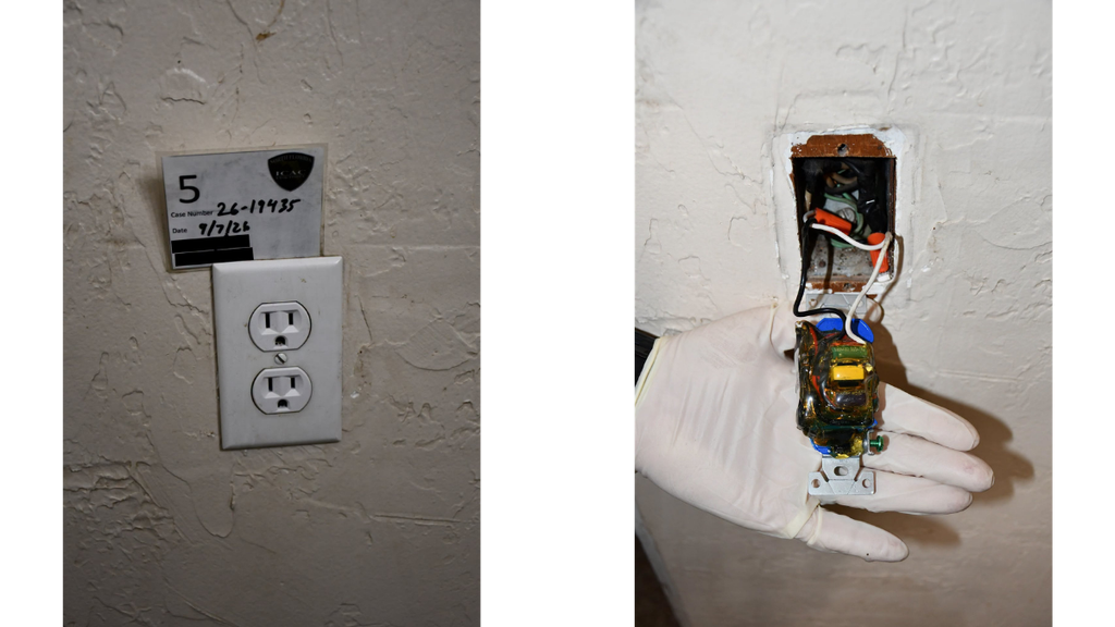 New Smyrna Beach dog daycare owner hidden camera found inside a bathroom electrical outlet at Dog Dayz Inn.